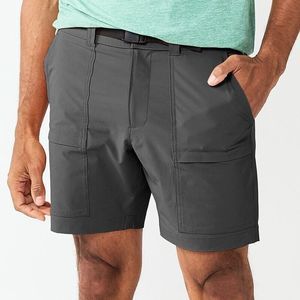 Sonoma Outdoor Cargo Shorts Mens 30 Gray Nylon Stretch Belted Elastic Waist NEW